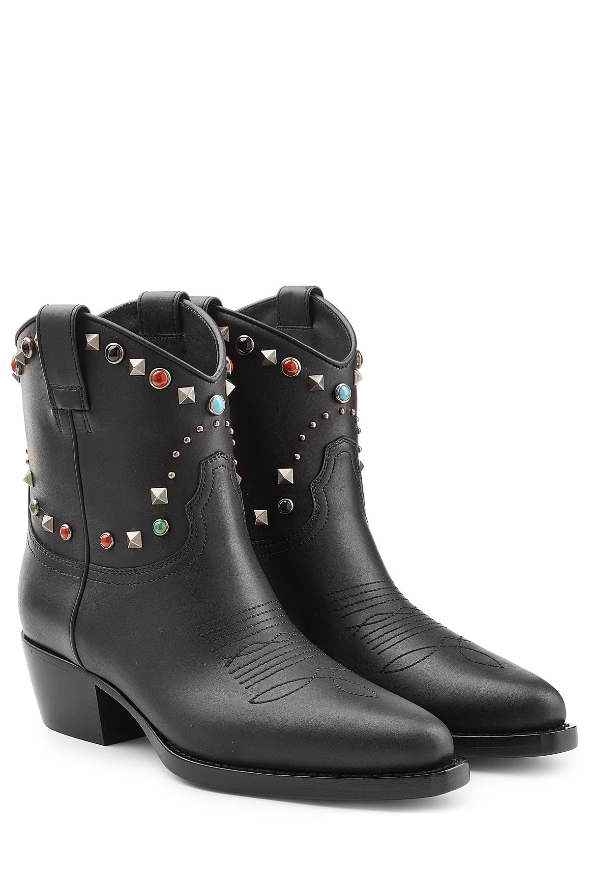 Valentino - Western Ankle Boots with Studded Trim