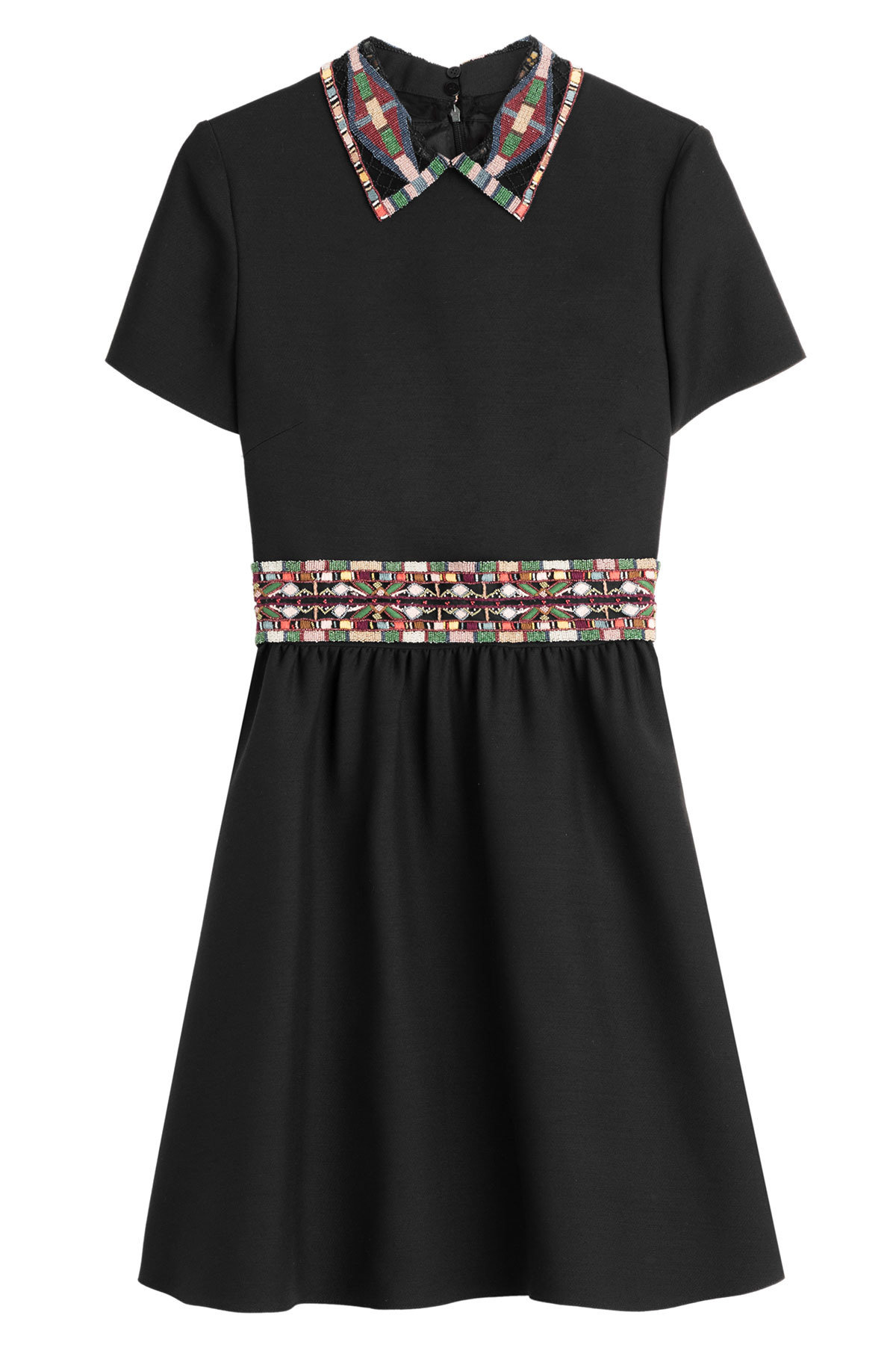 Valentino - Wool-Silk Dress with Embellished Collar