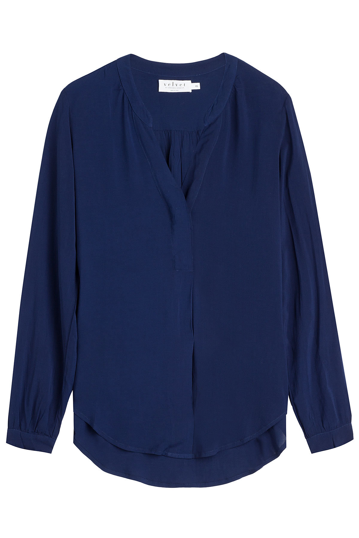 Velvet - V Neck Blouse with Asymmetric Hem