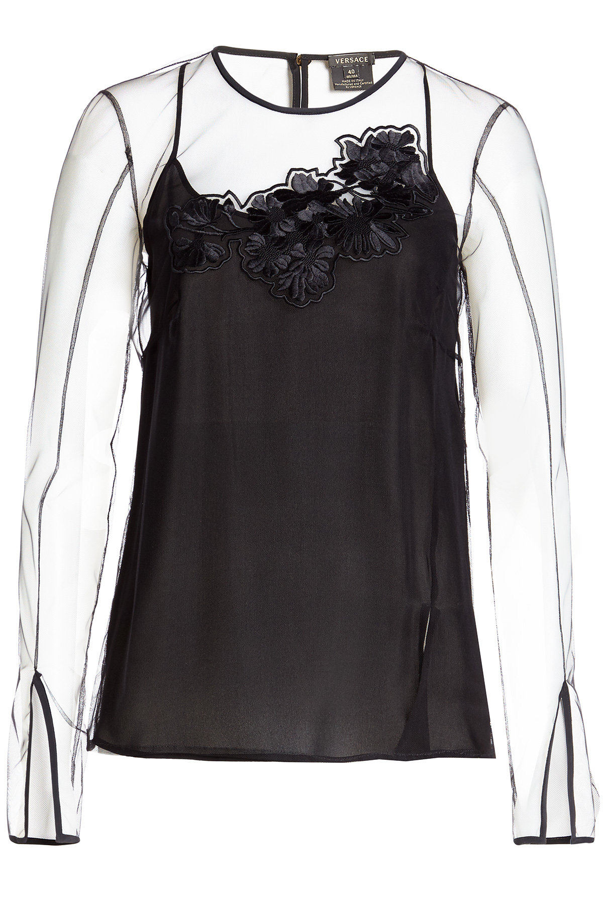Versace - Top with Sheer Overlay and Appliqué