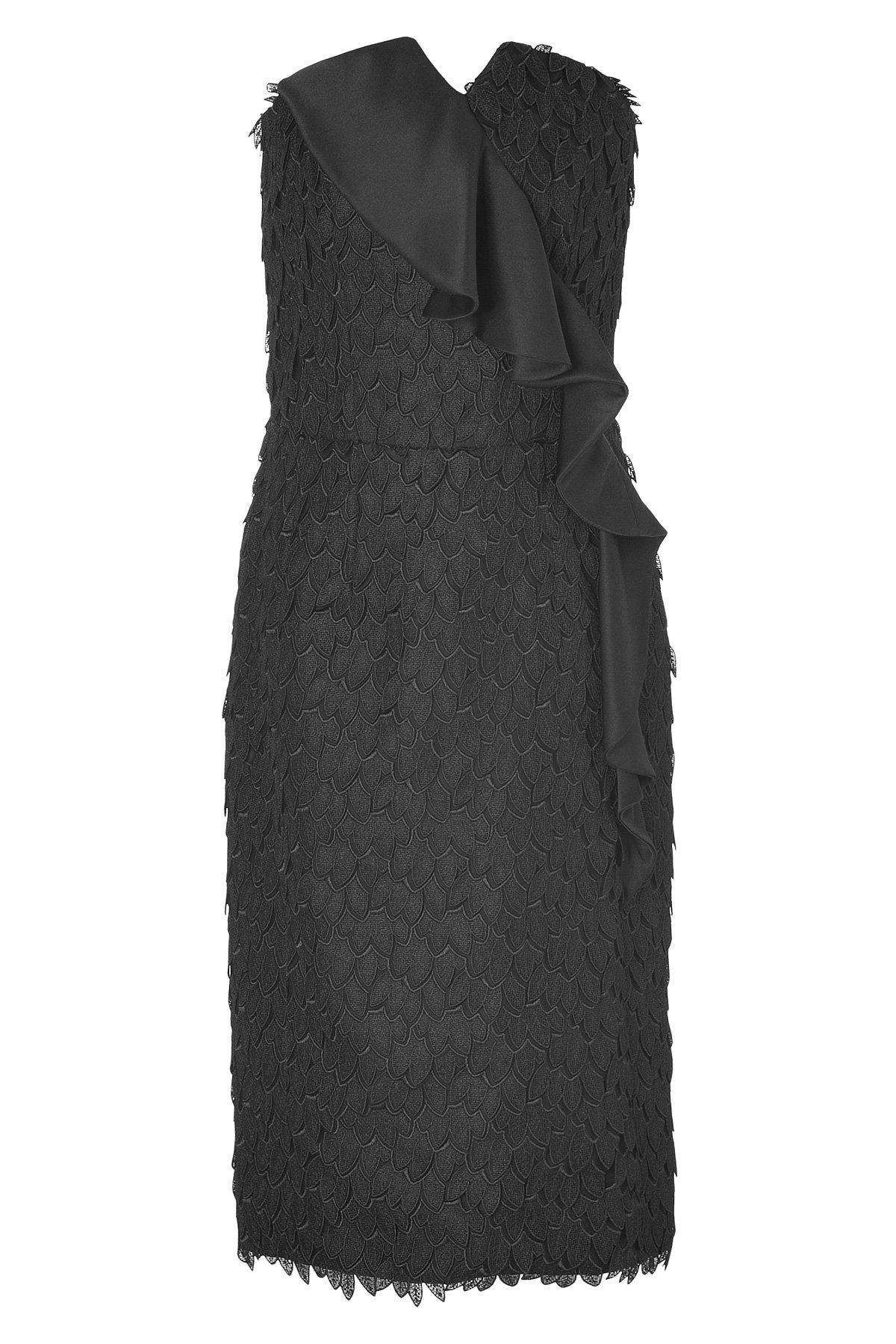 Viktor & Rolf - Black Strapless Silk Leaf Dress with Ruffle