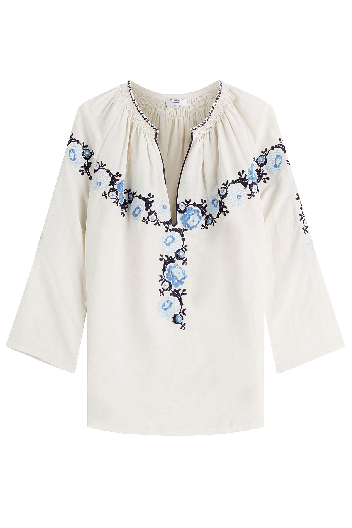Linen-Silk Blouse with Needlepoint Embroidery by Vilshenko