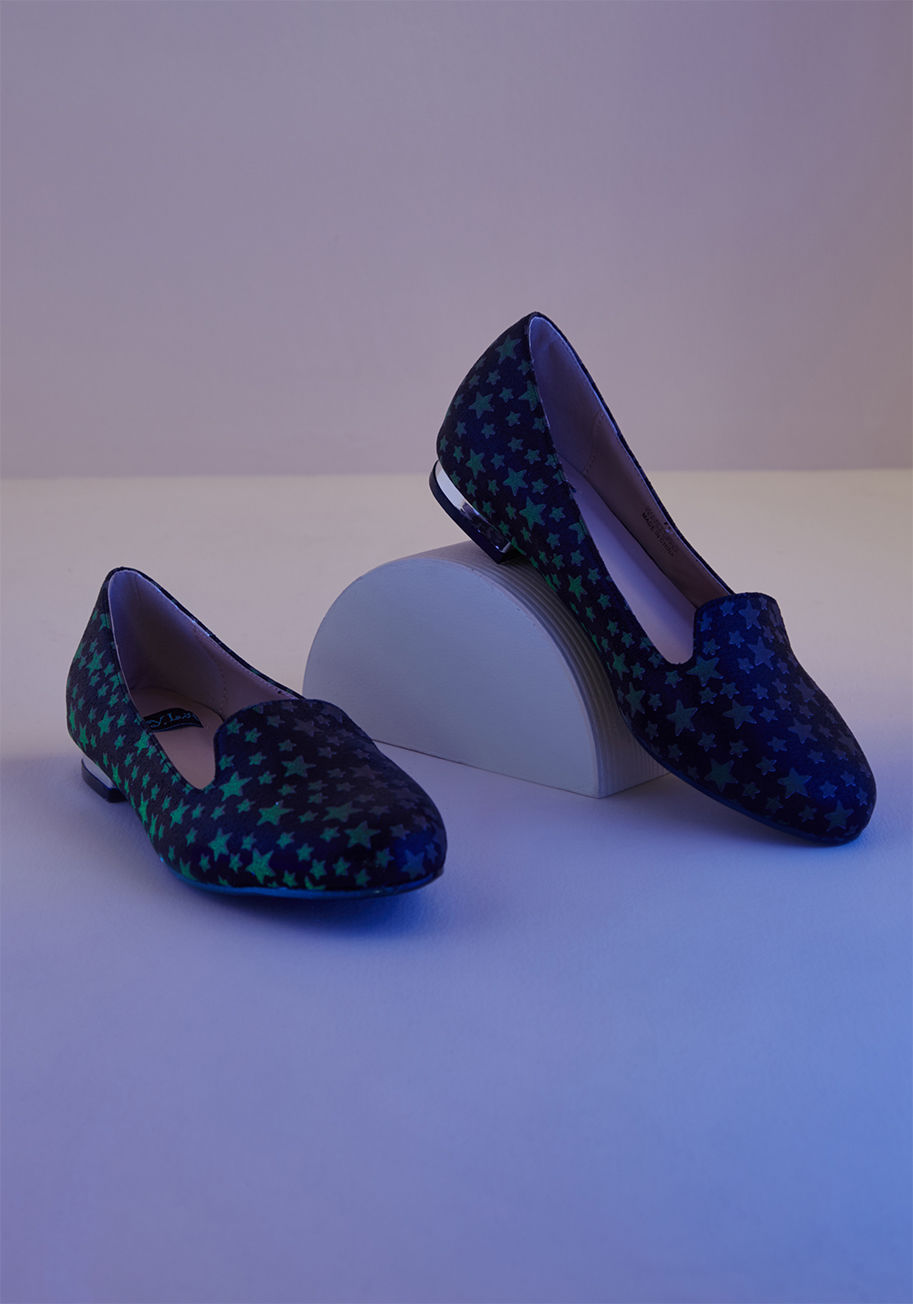 Wanted - Gals, get ready to be giddy over these black loafers! A ModCloth exclusive, these slip-ons initially impress with their sheen-touched uppers and low silver heels. We recommend leaving them out