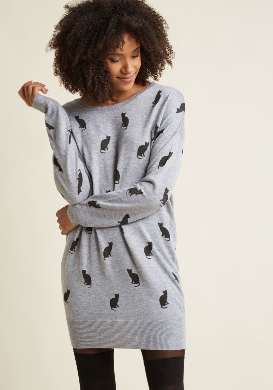 Yumi - How Does That Make You Feline? Sweater Dress
