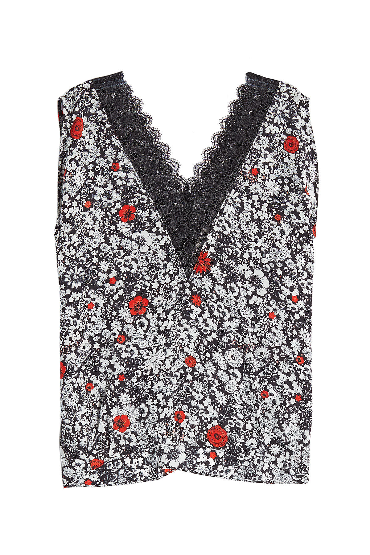 Zadig & Voltaire - Printed Silk Tank with Lace Trim