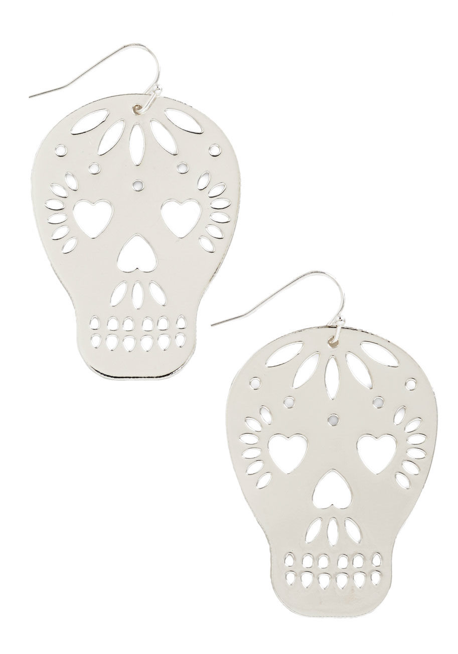 Your friends will adore these skull earrings so much, they won&rsquo;t know which detail to compliment first! Made from silver lead-free metal, these danglers feature decorative cutout designs, including three hearts that form the skull&rsquo;s eyes and n by ZME14443